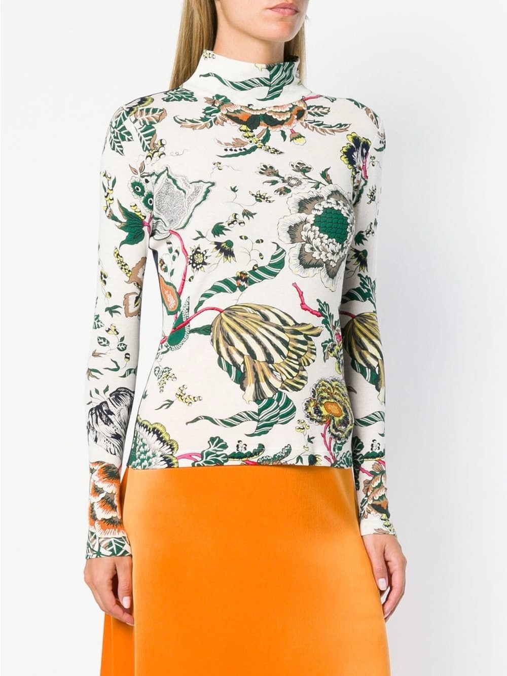 Tory Burch Happy Times Floral Turtleneck Top Navy Botanical Print XL